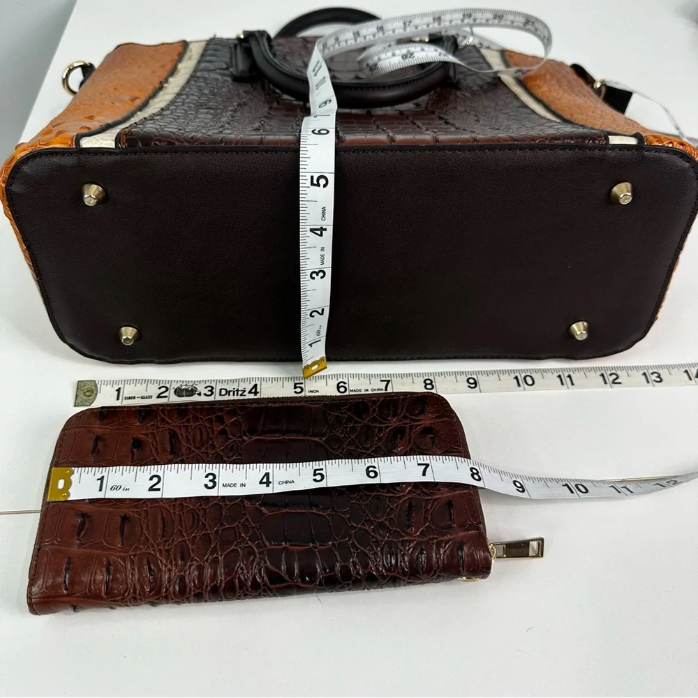 Unbranded Brown, Tan, Rust Colored Croc Embossed Faux Leather Tote & Wallet Set